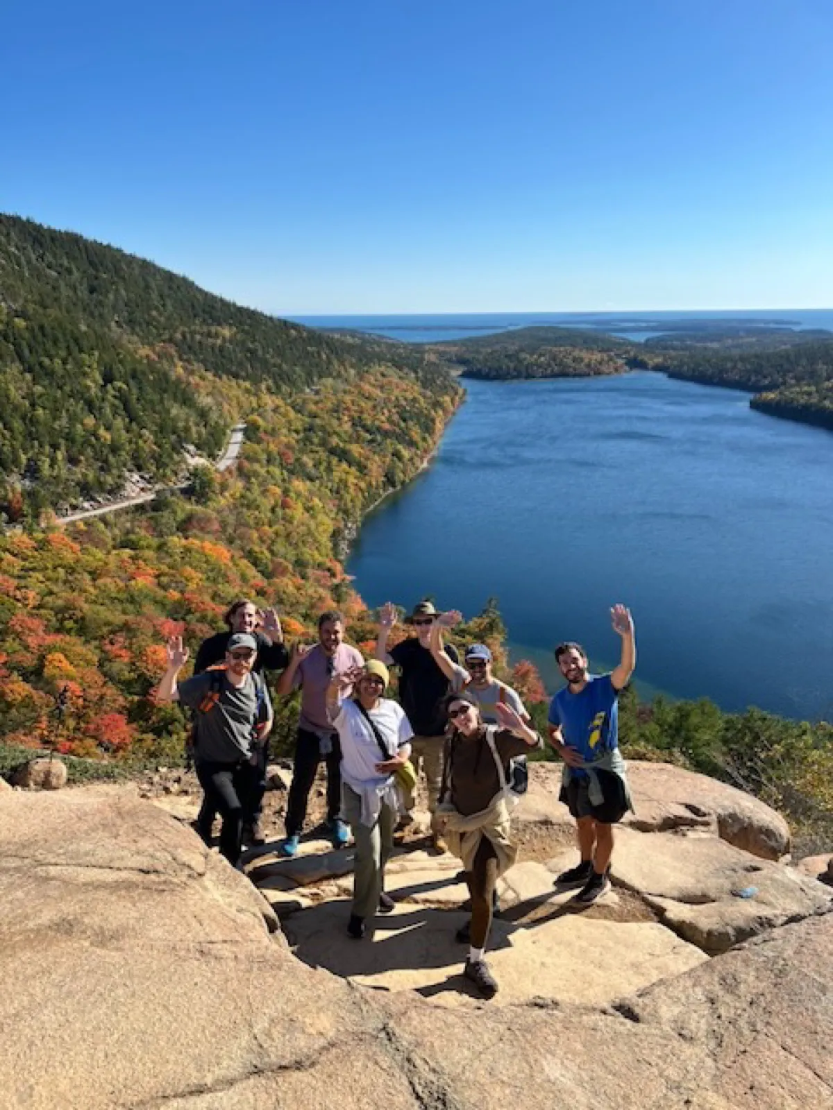 The Leuko team on a hike overlooking Jordan Pond, Acadia National Park